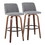 Toriano 30" Mid-Century Modern Fixed-Height Barstool with Swivel in Walnut Wood and Grey Fabric with Round Black Metal Footrest by LumiSource - Set of 2 B202S00664