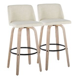 Toriano Fixed-Height Barstool in White Washed Wood and Cream Fabric with Round Black Metal Footrest by LumiSource - Set of 2 B202S00666