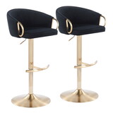 Claire Contemporary/Glam Adjustable Bar Stool in Gold Metal and Black Velvet by LumiSource - Set of 2 B202S00769