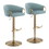 Claire Contemporary/Glam Adjustable Bar Stool in Gold Metal and Light Blue Velvet by LumiSource - Set of 2 B202S00770