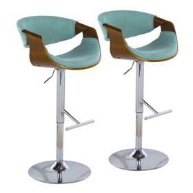 Curvo Mid-Century Modern Adjustable Barstool with Swivel in Walnut and Teal by LumiSource - Set of 2 B202S00792