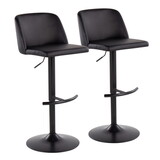 Toriano Contemporary Adjustable Bar Stool in Black Steel with Rounded T Footrest and Black Faux Leather by LumiSource - Set of 2 B202S01025