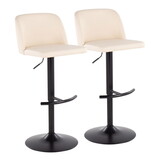 Toriano Contemporary Adjustable Bar Stool in Black Steel with Rounded T Footrest and Cream Faux Leather by LumiSource - Set of 2 B202S01026