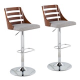 Trevi Mid-Century Modern Adjustable Barstool with Swivel in Walnut and Grey by LumiSource - Set of 2 B202S01050