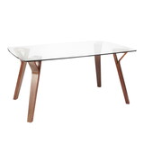 Folia Mid-Century Modern Dining Table in Walnut Wood with Clear Tempered Glass by LumiSource B202S01098