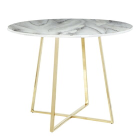 Cosmo Contemporary/Glam Dining Table in Gold Metal and White Marble Top by LumiSource B202S01108