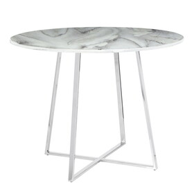 Cosmo Contemporary/Glam Dining Table in Chrome and White Marble Top by LumiSource B202S01110