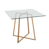 Cosmo Contemporary Square Dining Table with Natural Metal Legs and Clear Glass Top by LumiSource B202S01115