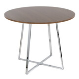 Cosmo Canary Contemporary Dining Table in Chrome Metal and Walnut Wood by LumiSource B202S01121