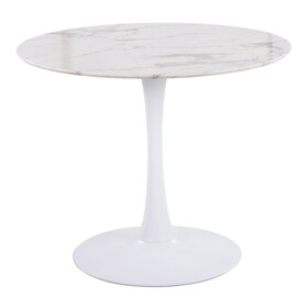 Pebble Modern Table with White Metal Base and White Marble Veneer Table Top by LumiSource B202S01130