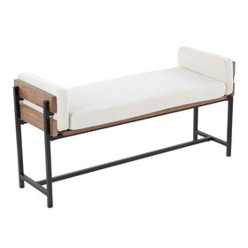 Kari 18" Farmhouse Bench with Black Metal, Brown Wood and Cream Fabric by LumiSource B202S01131