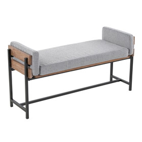 Kari 18" Farmhouse Bench with Black Metal, Brown Wood and Light Grey Fabric by LumiSource B202S01132