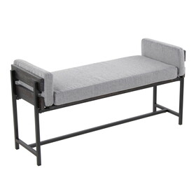 Kari 18" Farmhouse Bench with Black Metal, Grey Wood and Light Grey Fabric by LumiSource B202S01134