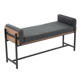 Kari 18" Farmhouse Bench with Black Metal, Brown Wood and Black Faux Leather by LumiSource B202S01135