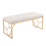 Constellation Contemporary Bench in Gold Metal and Grey Leopard Fabric by LumiSource B202S01138