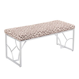 Constellation Contemporary Bench in Silver Metal and Beige Leopard Fabric by LumiSource B202S01139