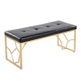 Constellation Contemporary Bench in Gold Metal and Black Faux Leather by LumiSource B202S01141