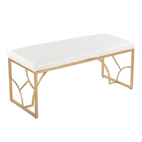 Constellation Contemporary Bench in Gold Metal and White Faux Leather by LumiSource B202S01144