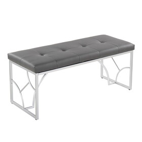 Constellation Contemporary Bench in Silver Metal and Grey Faux Leather by LumiSource B202S01147