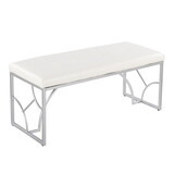 Constellation Contemporary Bench in Silver Metal and White Faux Leather by LumiSource B202S01148