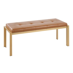 Fuji Contemporary Bench in Gold Metal and Camel Faux Leather by LumiSource B202S01157