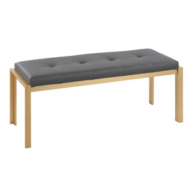 Fuji Contemporary Bench in Gold Metal and Grey Faux Leather by LumiSource B202S01158