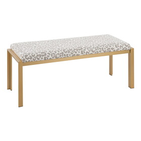 Fuji Contemporary Bench in Gold Metal and Grey Leopard Fabric by LumiSource B202S01159