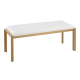 Fuji Contemporary Bench in Gold Metal and White Faux Leather by LumiSource B202S01160