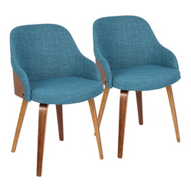 Bacci Mid-Century Modern Dining/Accent Chair in Walnut Wood and Teal Fabric by LumiSource - Set of 2 B202S01167