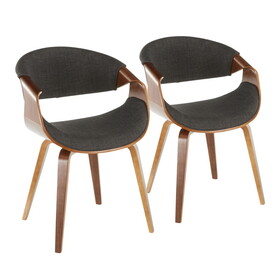 Curvo Mid-Century Modern Dining/Accent Chair in Walnut Wood and Charcoal Fabric by LumiSource - Set of 2 B202S01179