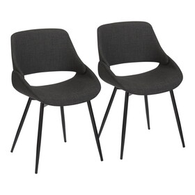 Fabrico Mid-Century Modern Accent/Dining Chair in Black Metal and Charcoal Fabric by LumiSource - Set of 2 B202S01213