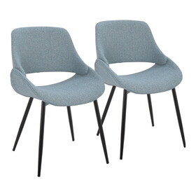 Fabrico Mid-Century Modern Accent/Dining Chair in Black Metal and Blue Fabric by LumiSource - Set of 2 B202S01214