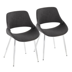 Fabrico Mid-Century Modern Accent/Dining Chair in Chrome Metal and Charcoal Fabric by LumiSource - Set of 2 B202S01216