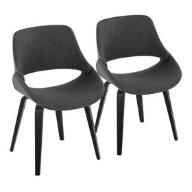 Fabrico Mid-Century Modern Accent/Dining Chair in Black Wood and Charcoal Fabric by LumiSource - Set of 2 B202S01217