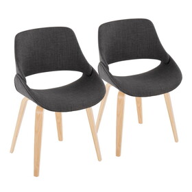 Fabrico Mid-Century Modern Accent/Dining Chair in Natural Wood and Charcoal Fabric by LumiSource - Set of 2 B202S01220