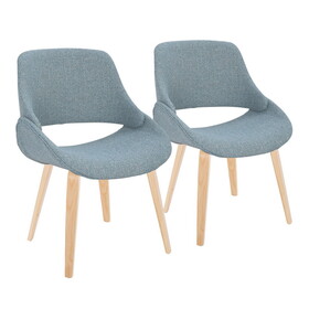 Fabrico Mid-Century Modern Accent/Dining Chair in Natural Wood and Blue Fabric by LumiSource - Set of 2 B202S01221