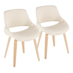 Fabrico Mid-Century Modern Accent/Dining Chair in Natural Wood and Cream Fabric by LumiSource - Set of 2 B202S01222