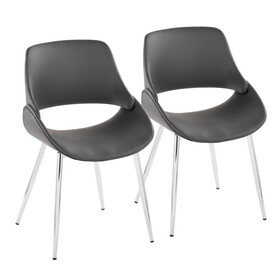 Fabrico Mid-Century Modern Accent/Dining Chair in Chrome Metal and Grey Faux Leather by LumiSource - Set of 2 B202S01229