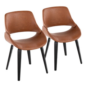 Fabrico Mid-Century Modern Accent/Dining Chair in Black Wood and Camel Faux Leather by LumiSource - Set of 2 B202S01230