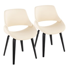 Fabrico Mid-Century Modern Accent/Dining Chair in Black Wood and Cream Faux Leather by LumiSource - Set of 2 B202S01231