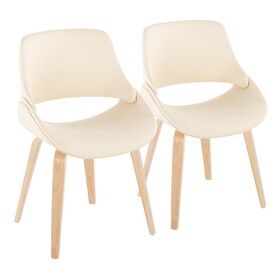 Fabrico Mid-Century Modern Accent/Dining Chair in Natural Wood and Cream Faux Leather by LumiSource - Set of 2 B202S01234