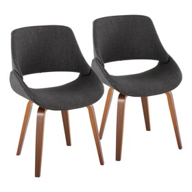 Fabrico Mid-Century Modern Dining/Accent Chair in Walnut and Charcoal Fabric by LumiSource - Set of 2 B202S01242