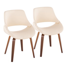 Fabrico Mid-Century Modern Dining/Accent Chair in Walnut and Cream Faux Leather by LumiSource - Set of 2 B202S01243