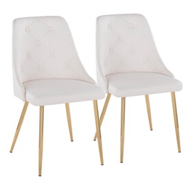 Marche Contemporary Accent/Dining Chair in Gold Metal and White Faux Leather by LumiSource - Set of 2 B202S01259