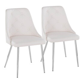 Marche Contemporary Accent/Dining Chair in Chrome Metal and White Faux Leather by LumiSource - Set of 2 B202S01261