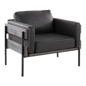 Kari Farmhouse Accent Chair in Black Metal, Grey Wood, and Black Faux Leather by LumiSource B202S01291