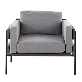 Kari Farmhouse Accent Chair in Black Metal, Grey Wood and Light Grey Fabric by LumiSource B202S01293