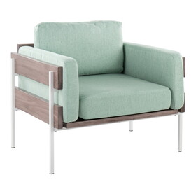 Kari Farmhouse Accent Chair in White Metal, Grey Wood and Light Green Fabric by LumiSource B202S01294