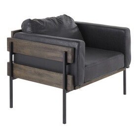 Kari Farmhouse Accent Chair in Black Metal, Brown Wood and Black Faux Leather by LumiSource B202S01298