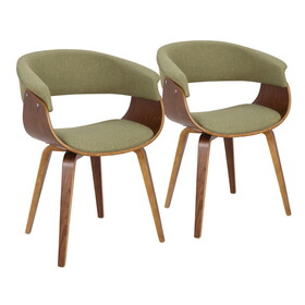 Vintage Mod Mid-Century Modern Dining/accent Chair in Walnut Wood and Green Fabric by LumiSource - Set of 2 B202S01308